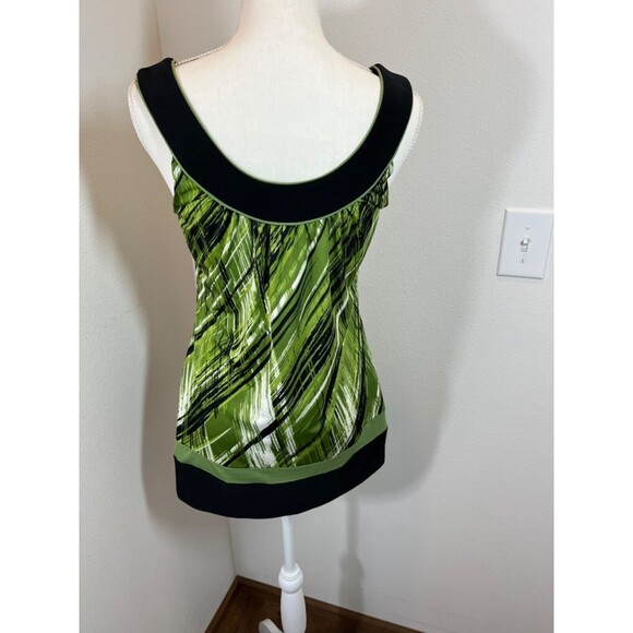 Heart and Soul Size Large Blouse Black White Multi Shades of Greens Band At Hem - Picture 5 of 9